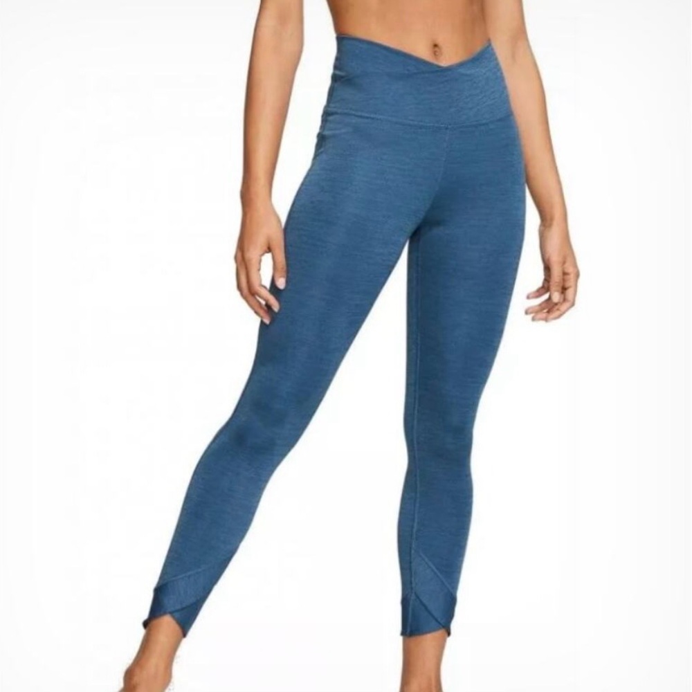 NIKE Heather Blue Yoga Wrap 7/8 Tight Crossover Waist Active Leggings Size S